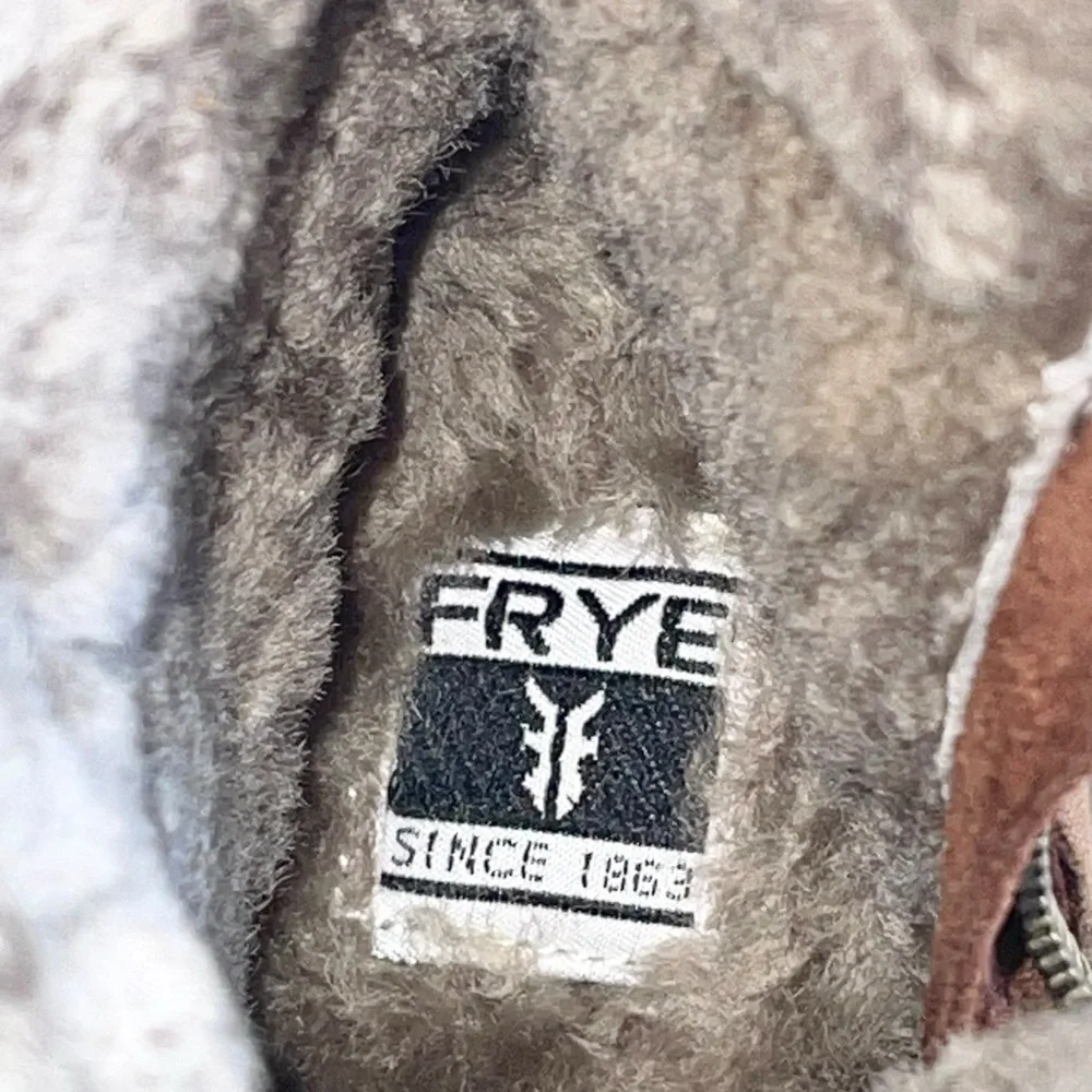 Frye Gemma Short Shearling Leather and Suede Boots in Cognac Brown Size 6.5